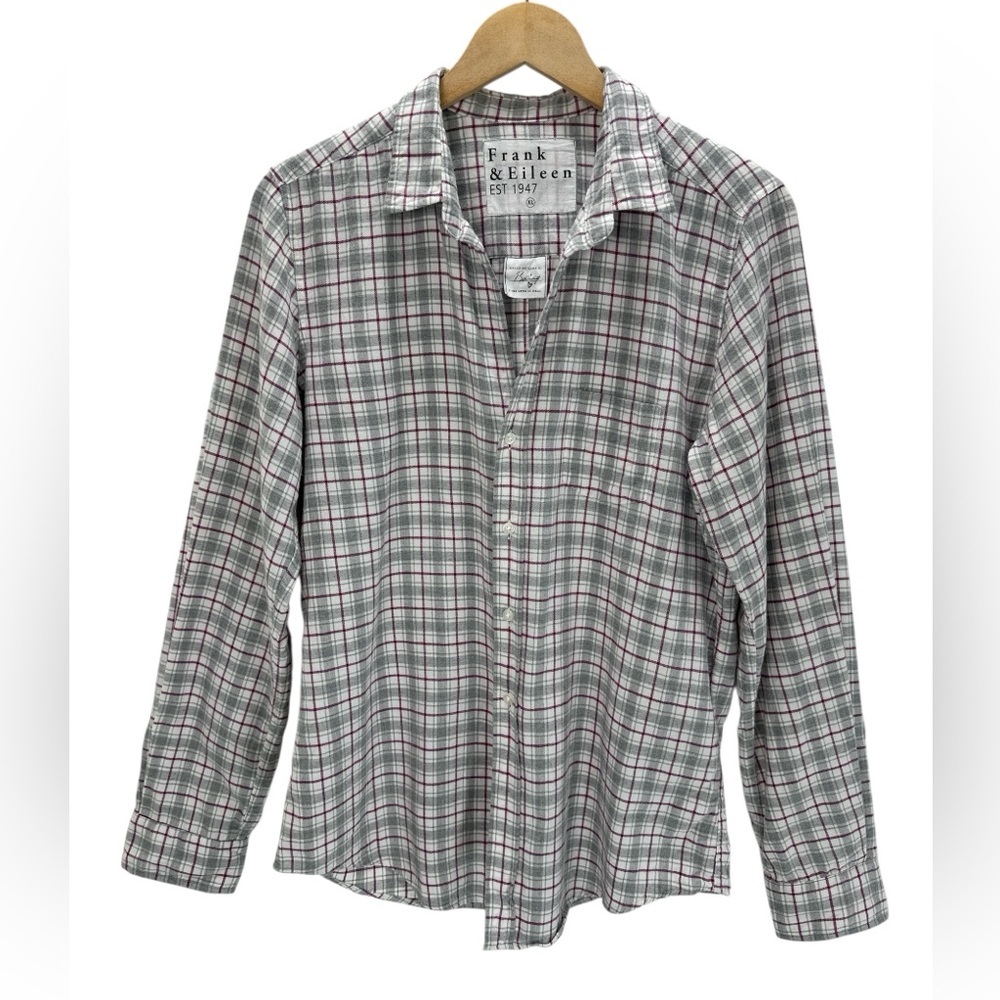 Frank & Eileen Barry Womens Italian Flannel Plaid Button Down Shirt Gray Cozy XL